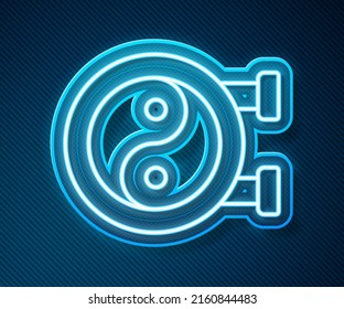 Glowing neon line Yin Yang symbol of harmony and balance icon isolated on blue background.  Vector