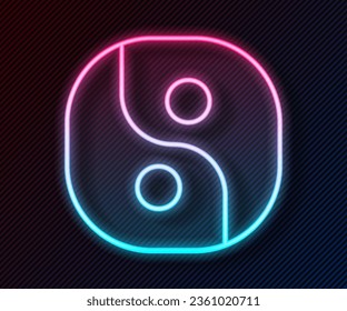 Glowing neon line Yin Yang symbol of harmony and balance icon isolated on black background.  Vector