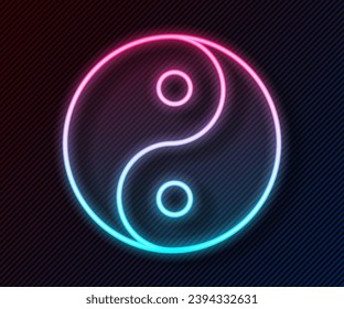 Glowing neon line Yin Yang symbol of harmony and balance icon isolated on black background.  Vector