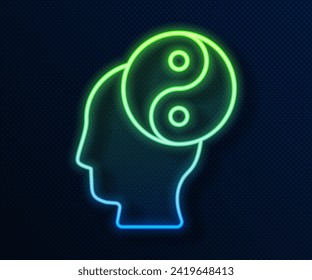 Glowing neon line Yin Yang symbol of harmony and balance icon isolated on blue background.  Vector