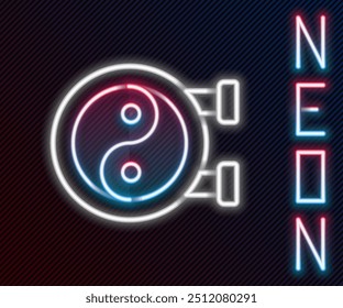 Glowing neon line Yin Yang symbol of harmony and balance icon isolated on black background. Colorful outline concept. Vector