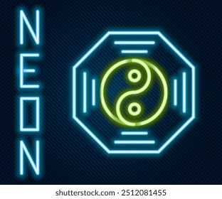 Glowing neon line Yin Yang symbol of harmony and balance icon isolated on black background. Colorful outline concept. Vector