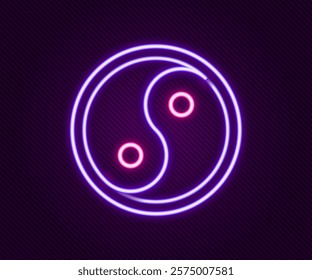 Glowing neon line Yin Yang symbol of harmony and balance icon isolated on black background. Colorful outline concept. Vector