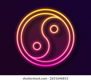 Linha de neon brilhante Yin Yang símbolo de harmonia e equilíbrio ícone isolado no fundo preto.  Vetor