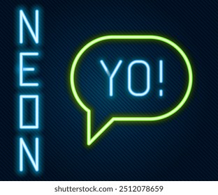 Glowing neon line Yo slang lettering icon isolated on black background. Greeting words. Colorful outline concept. Vector