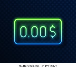 Glowing neon line Zero cost icon isolated on blue background. Empty bank account.  Vector