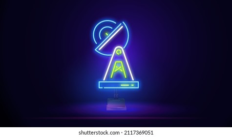 Glowing neon linear antenna icon, isolated.The radio antenna is wireless. Technology and network signal radio antenna. Colorful contour concept. Vector