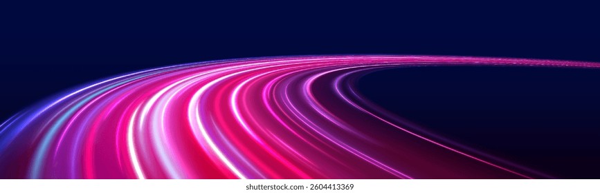 Glowing neon lines illuminate a dark backdrop, symbolizing the cutting-edge advancements in technology. A dynamic abstract display of vibrant pink and purple sparks offers a futuristic view.	