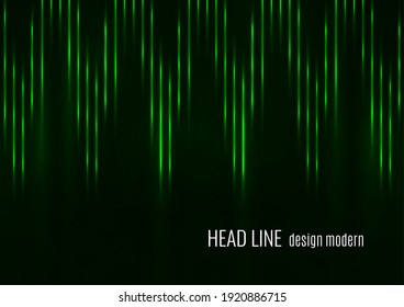 Glowing neon lines moving fast on a dark background. Green stripes and glittering ray traces on a dark background. Futuristic design. Vector illustration