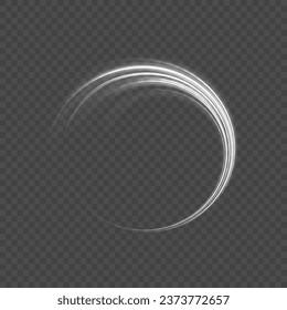 Glowing neon lines png of speed. Set of light effect twirl, trail wavy. White light trails with motion blur effect, long exposure time vector. Luminous glitter circle. Abstract sparkling swirl, wave