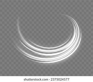 Glowing neon lines png of speed. Set of light effect twirl, trail wavy. White light trails with motion blur effect, long exposure time vector. Luminous glitter circle. Abstract sparkling swirl, wave