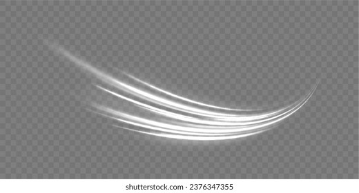 Glowing neon lines png of speed. Set of light effect twirl, trail wavy. White light trails with motion blur effect, long exposure time vector. Luminous glitter circle. Abstract sparkling swirl, wave