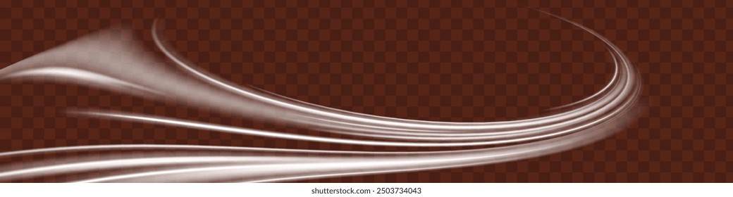 Glowing neon lines png of speed. Set of light effect twirl, trail wavy. White light trails with motion blur effect, long exposure time vector. Luminous glitter circle. Abstract sparkling swirl, wave