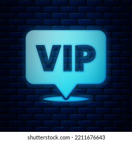 Glowing Neon Location Vip Icon Isolated On Brick Wall Background.  Vector
