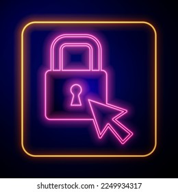 Glowing neon Lock icon isolated on black background. Padlock sign. Security, safety, protection, privacy concept.  Vector