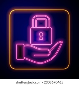 Glowing neon Lock icon isolated on black background. Padlock sign. Security, safety, protection, privacy concept.  Vector