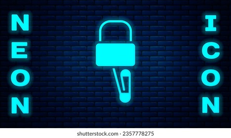 Glowing neon Lockpicks or lock picks for lock picking icon isolated on brick wall background.  Vector Illustration