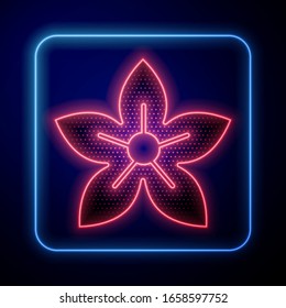 Glowing neon Lotus flower icon isolated on blue background.  Vector Illustration