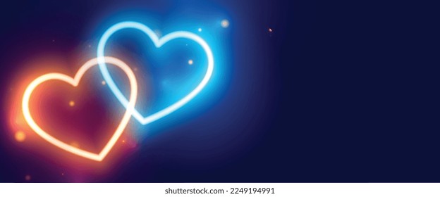 glowing neon love hearts with text space for valentines day vector 