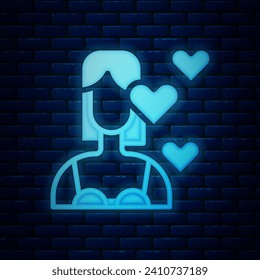Glowing neon Love yourself icon isolated on brick wall background. Self love. Self care and happiness.  Vector