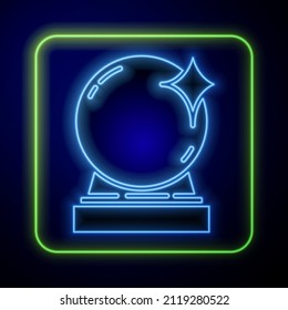 Icono de bola mágica de neón brillante aislado en fondo azul. Balón de cristal.  Ilustración vectorial