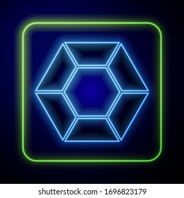Glowing neon Magic stone icon isolated on blue background. Fantasy crystal. Jewelry gem for game.  Vector Illustration