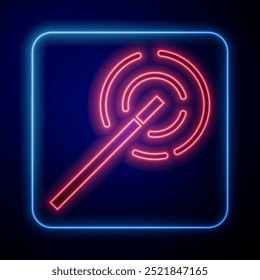 Glühendes Neon-Zauberstab-Symbol einzeln auf blauem Hintergrund. Zauberzubehör in Sternenform. Magische Kraft.  Vektorgrafik
