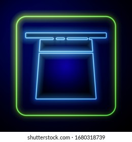 Glowing neon Magician hat icon isolated on blue background. Magic trick. Mystery entertainment concept.  Vector Illustration