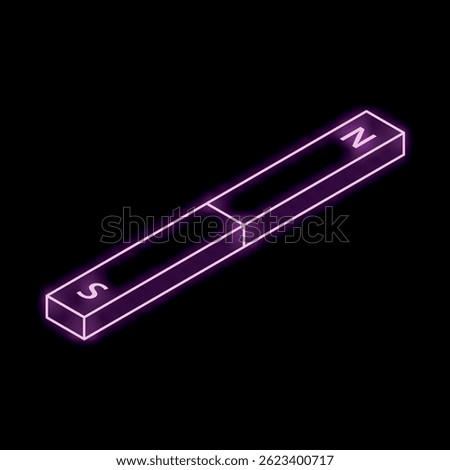 Glowing neon magnet is floating on a black background