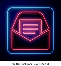 Glowing neon Mail and e-mail icon isolated on black background. Envelope symbol e-mail. Email message sign.  Vector