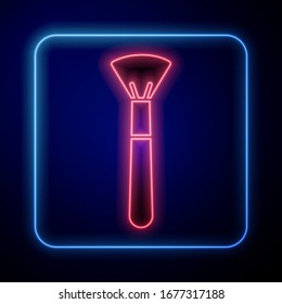 Glowing neon Makeup brush icon isolated on blue background.  Vector Illustration