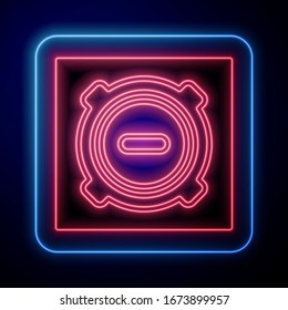 Glowing neon Manhole sewer cover icon isolated on blue background.  Vector Illustration