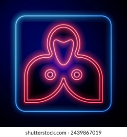 Glowing neon Mantle, cloak, cape icon isolated on black background. Magic cloak of mage, wizard and witch for halloween design.  Vector