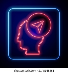 Marcador de mapa de neón brillante con una silueta de un icono de persona aislado en el fondo negro. Símbolo de ubicación GPS.  Vector