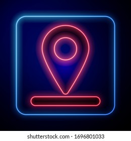 Glowing neon Map pin icon isolated on blue background.   search concept.  Vector Illustration