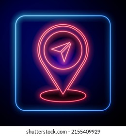 Icono del pin del mapa del neón brillante aislado en el fondo negro. Navegación, puntero, ubicación, mapa, gps, dirección, concepto de búsqueda.  Vector
