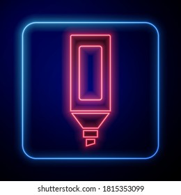 Leuchtendes Neon Marker Stift Symbol einzeln auf blauem Hintergrund.  Vektorgrafik