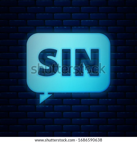Glowing neon Mathematics function sine icon isolated on brick wall background.  Vector Illustration