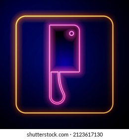 Glowing Neon Meat Chopper Icon Isolated On Black Background. Kitchen Knife For Meat. Butcher Knife.  Vector