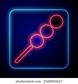 Glowing neon Meatballs on wooden stick icon isolated on blue background. Skewer with meat.  Vector Illustration