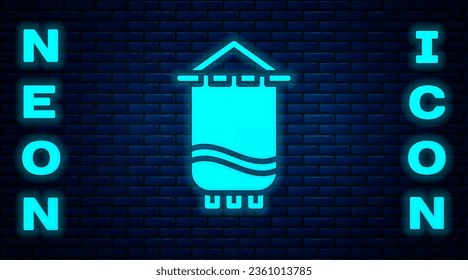 Glowing neon Medieval flag icon isolated on brick wall background. Country, state, or territory ruled by a king or queen.  Vector
