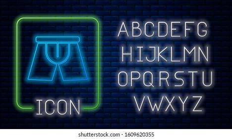Glowing neon Men underpants icon isolated on brick wall background. Man underwear. Neon light alphabet. Vector Illustration