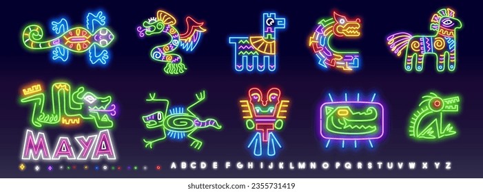 Glowing neon Mexican mayan