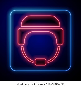 Glowing neon Military helmet icon isolated on blue background. Army hat symbol of defense and protect. Protective hat.  Vector