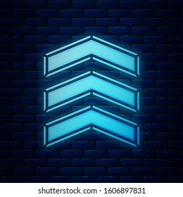 Glowing neon Military rank icon isolated on brick wall background. Military badge sign.  Vector Illustration