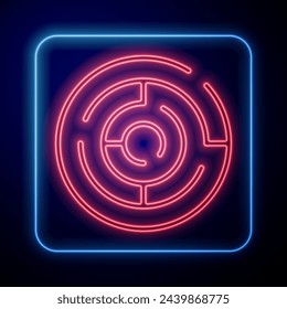 Glowing neon Minotaur maze or labyrinth icon isolated on black background. Ancient Greek mythology.  Vector