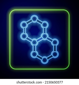 Glowing neon Molecule icon isolated on blue background. Structure of molecules in chemistry, science teachers innovative educational poster.  Vector