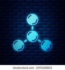 Glowing neon Molecule icon isolated on brick wall background. Structure of molecules in chemistry, science teachers innovative educational poster.  Vector