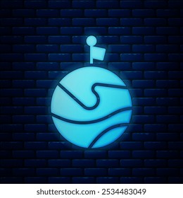 Luna de neón brillante con el icono de la bandera aislado en el fondo de la pared de ladrillo.  Ilustración vectorial