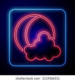 Glowing neon Moon and stars icon isolated on black background.  Vector